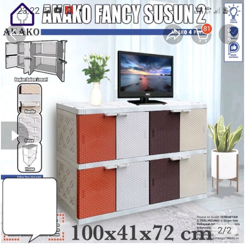lemari plastik akako 8 pintu susun 2 fancy