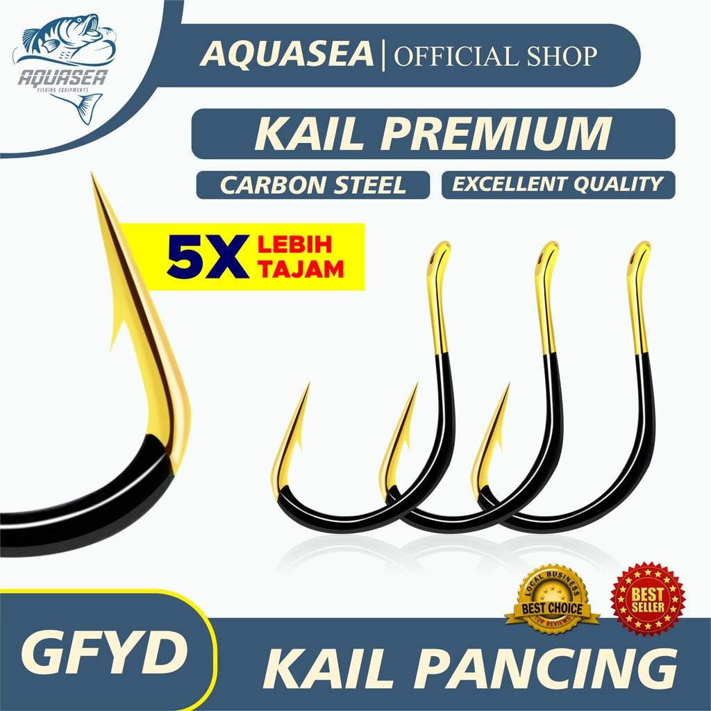 AQUASEA Kail Pancing Gold Hitam Isi 10pcs/pack High Carbon Steel Barbed Fishing Hook Tackle Kail GFYD-0
