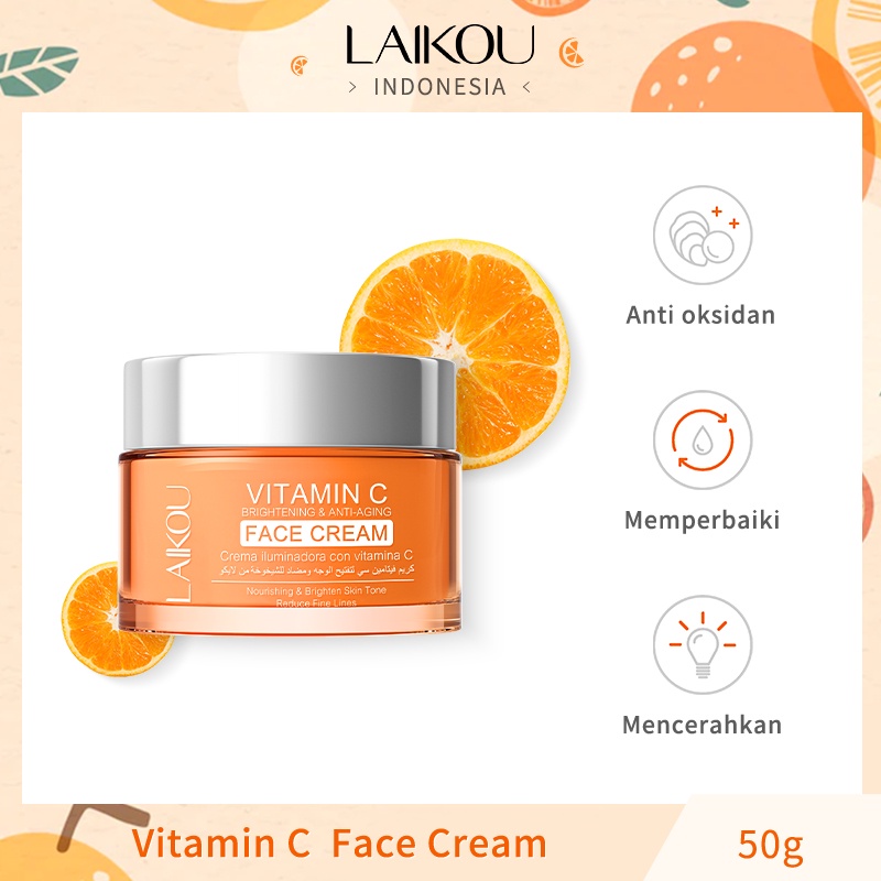 LAIKOU Vitamin C Memudarkan Bekas Jerawat Krim Wajah Meringankan Bintik Pelembab Mencerahkan 50g