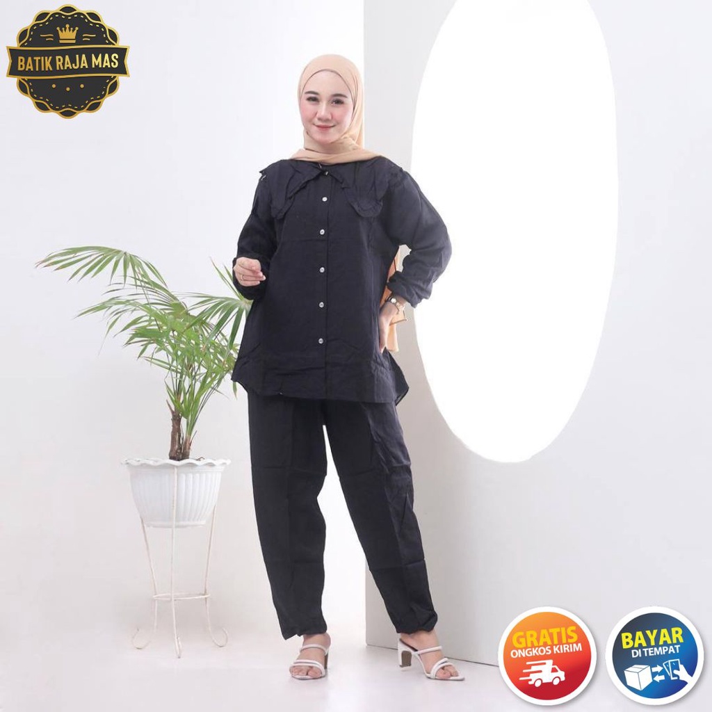 Setelan One Set Twill Wanita Dewasa Kekinian Terbaru Rayon Original Motif Polos Busui Full Kancing C