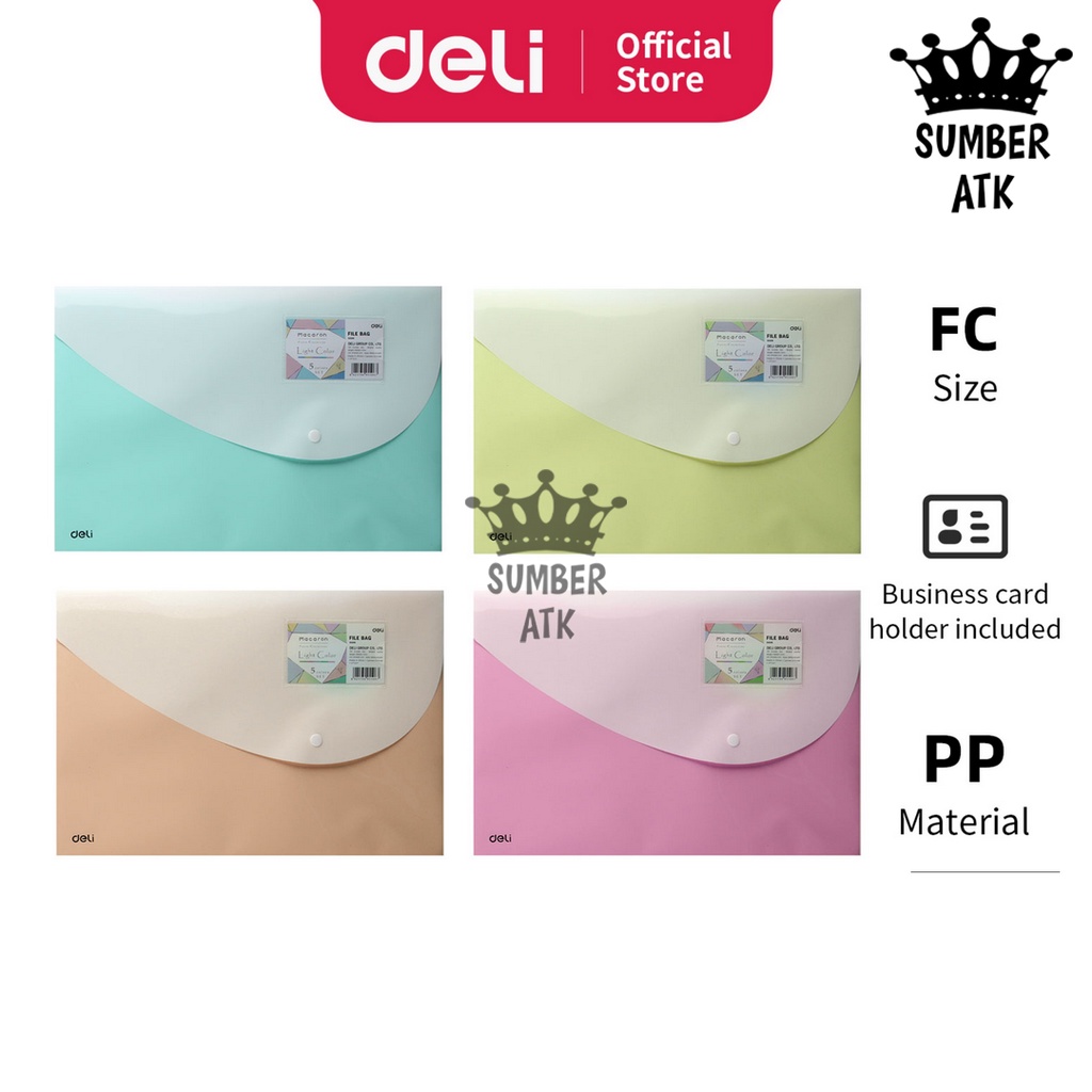 Deli 5506 Bahan PP File Data Bag kancing 2 slot tempat file WARNA PASTEL