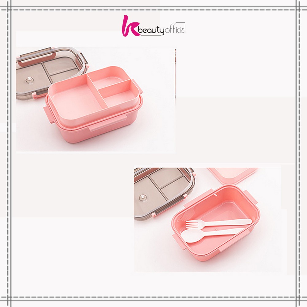 KB-C697 Tempat Makan Set 2 Tingkat 3 Sekat Anti Tumpah / Lunch Box Susun Free Sendok Garpu Portable / Kotak Bento Tingkat Set BPA FREE