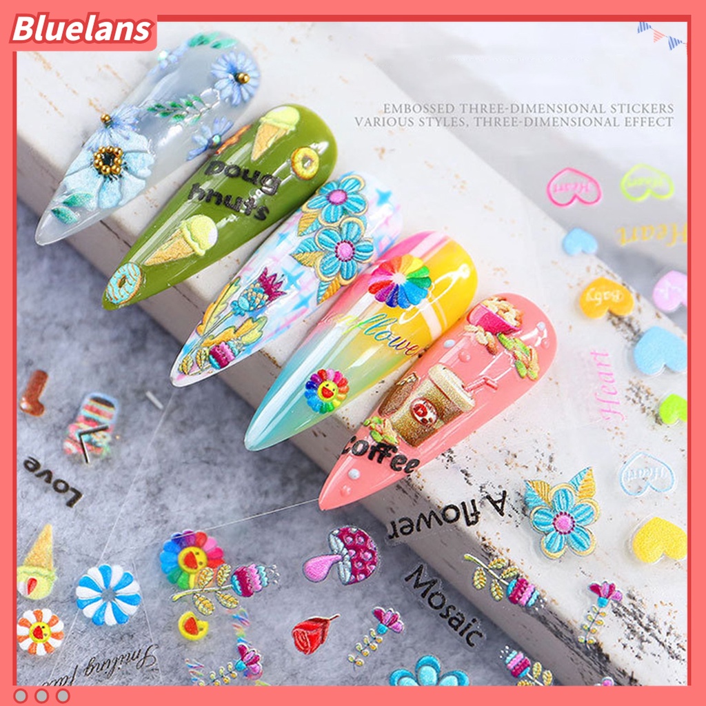 (In Stock) Kacamata Hitam Lensa Warna Warni ♡Stiker Kuku Motif Ukir Efek 5D Dengan Perekat Untuk Dekorasi Manicure