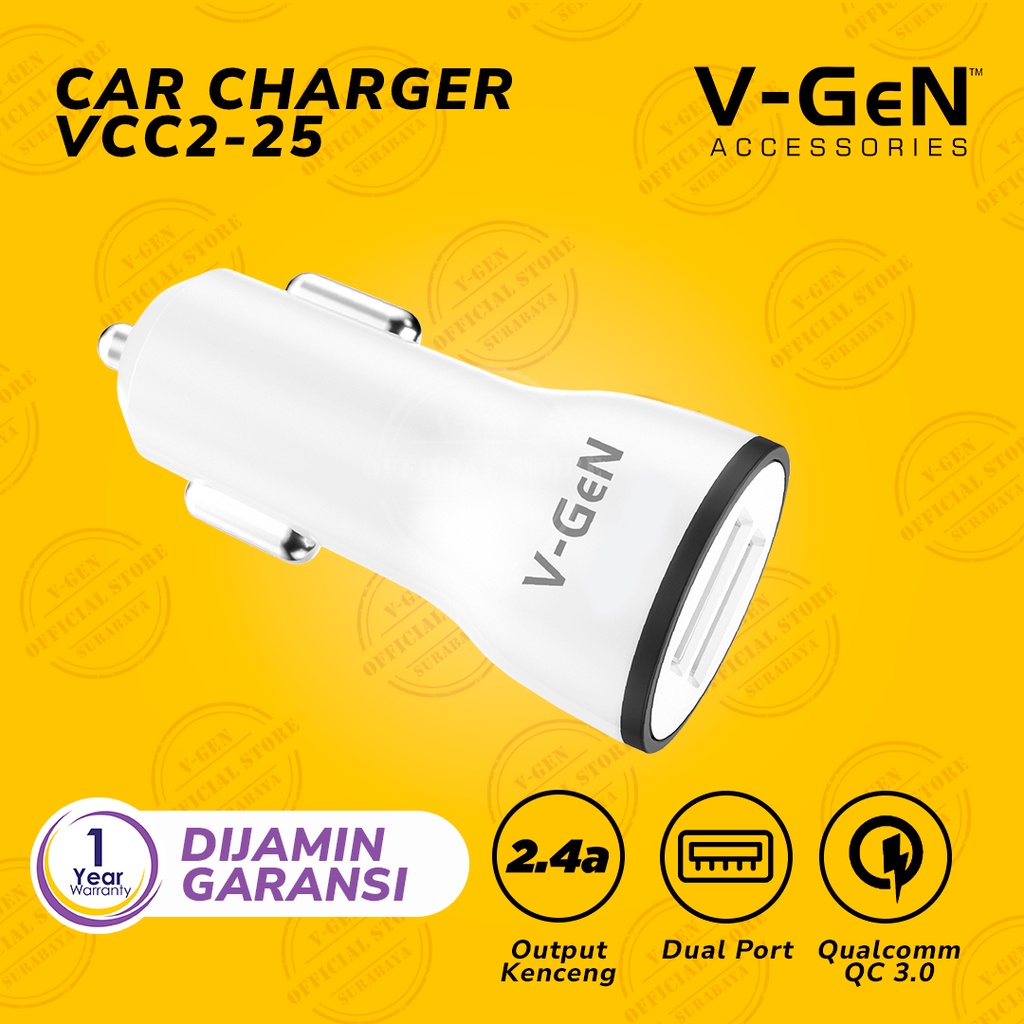 Car Charger V-GeN VCC2-25 Dual LED Port USB 2.4A Charger Mobil V-GeN