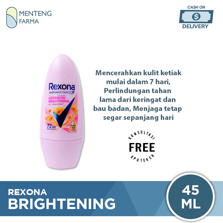 Rexona Anti-Perspirant Deodorant Roll On Advanced Whitening 45 ML - Mencerahkan Kulit Ketiak