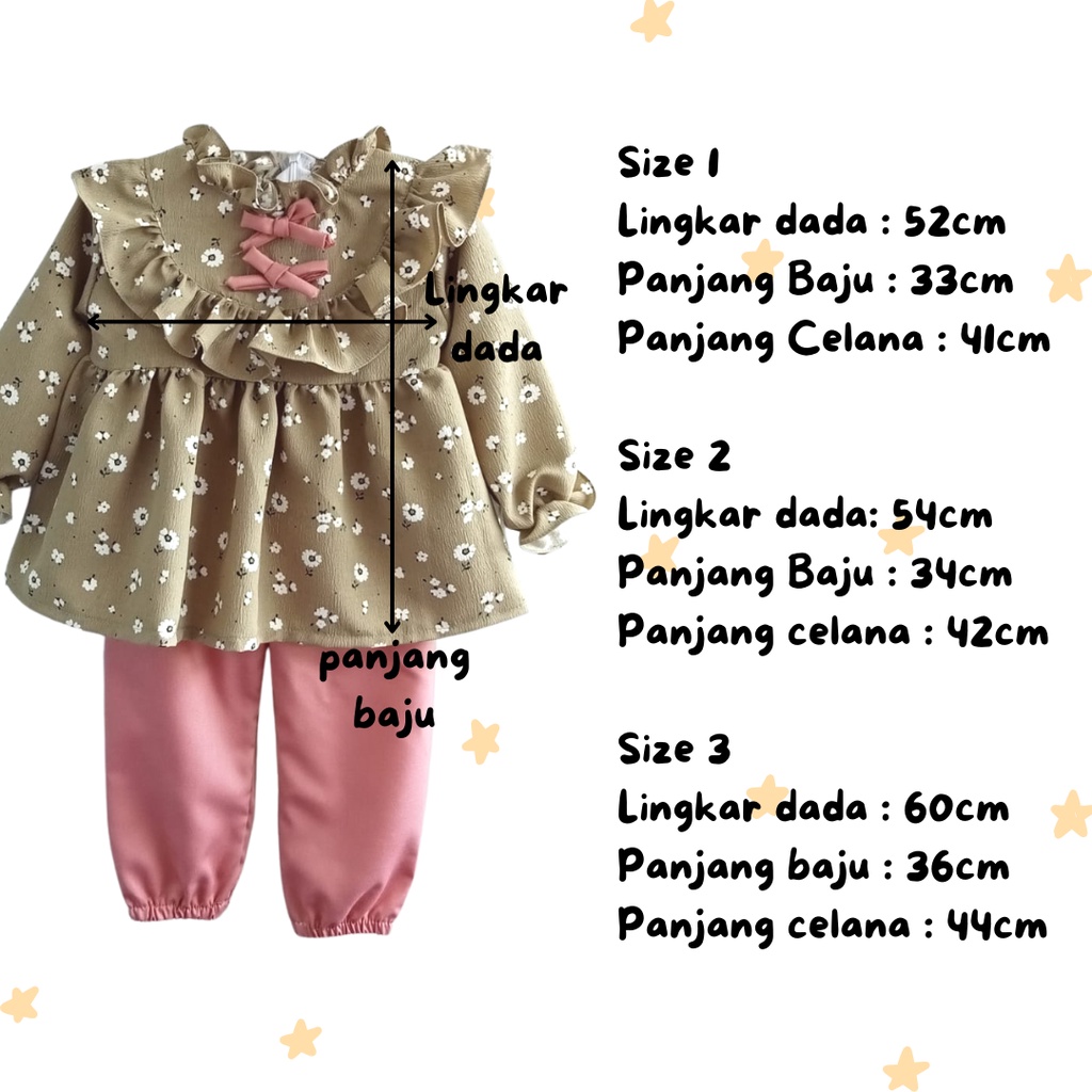 setelan anak perempuan baju anak perempuan lengan panjang baju muslim anak tunik anak one set rayon balita 1 2 3 tahun ARIANA KIMI CRINKLE SET