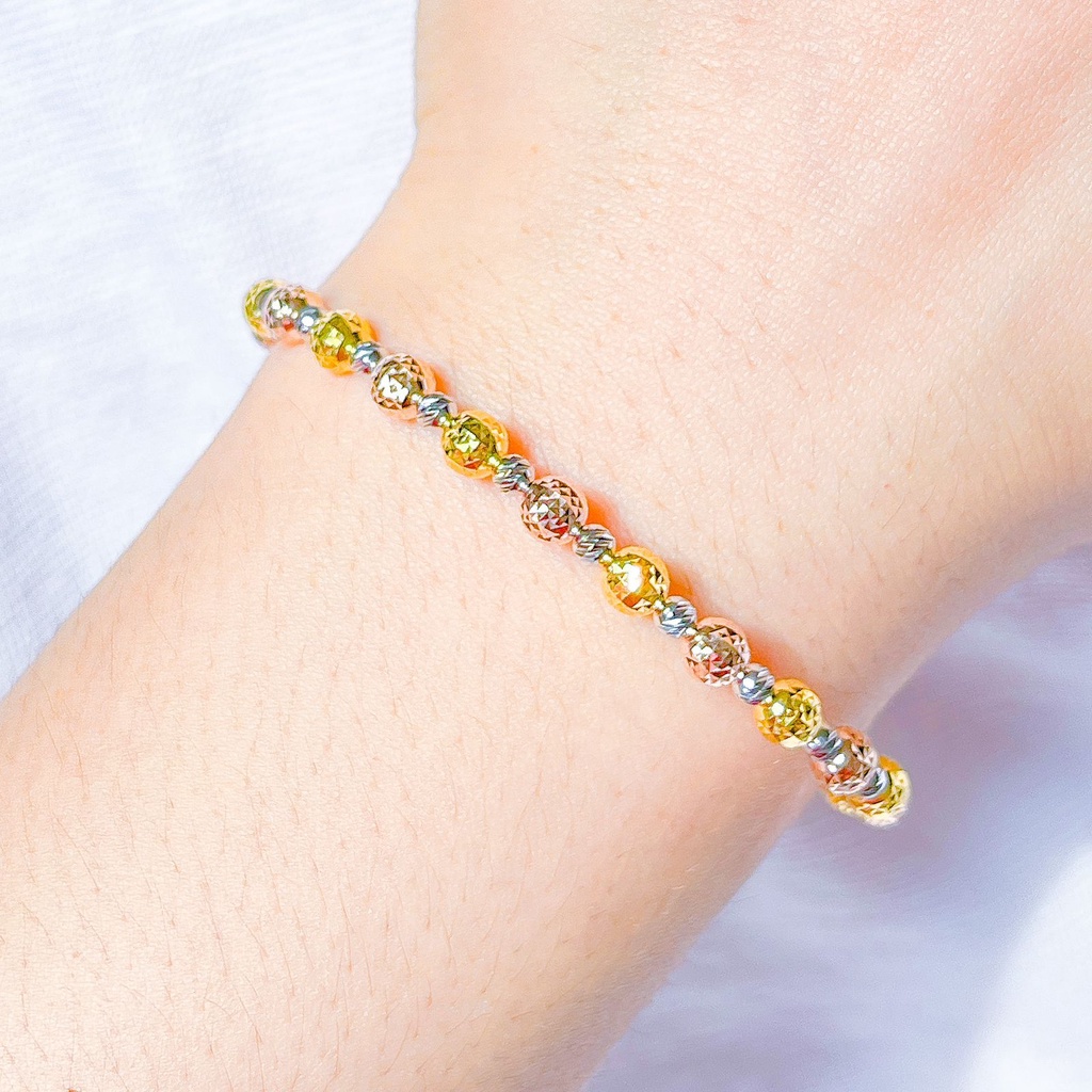 Gelang oval anak dan dewasa emas asli kadar 700 70 16k kaku boba bola kombinasi mix 3 warna bangkok whitegold gold rosegold bulat tangan 5 gram tanpa permata