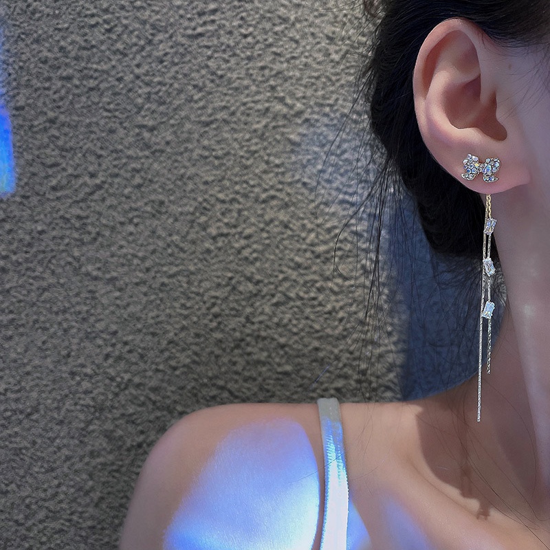 Anting Gantung Panjang Model Pita Dengan Rumbai Bahan silver 925 Untuk Wanita