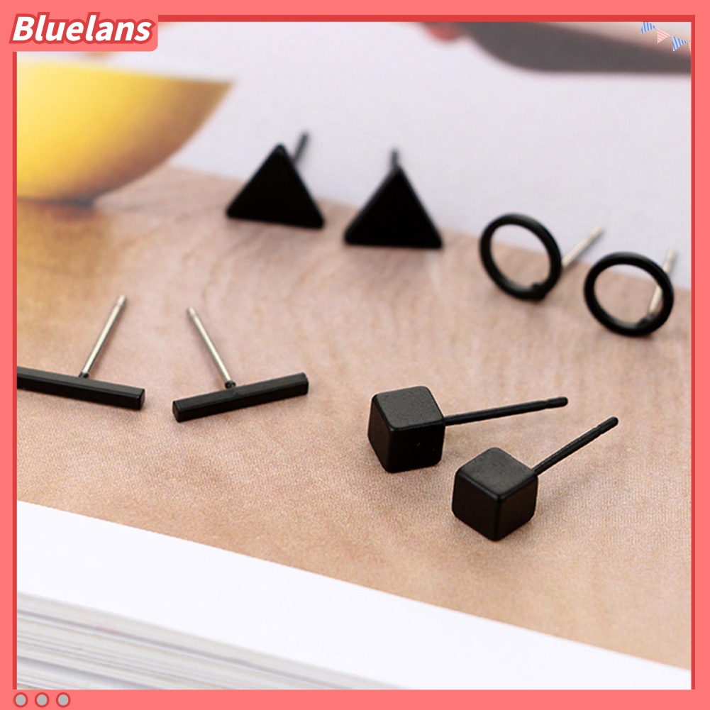 Bluelans 4Pairs Simple Square Round Triangle Bar Ear Studs Set Women Geometry Earrings