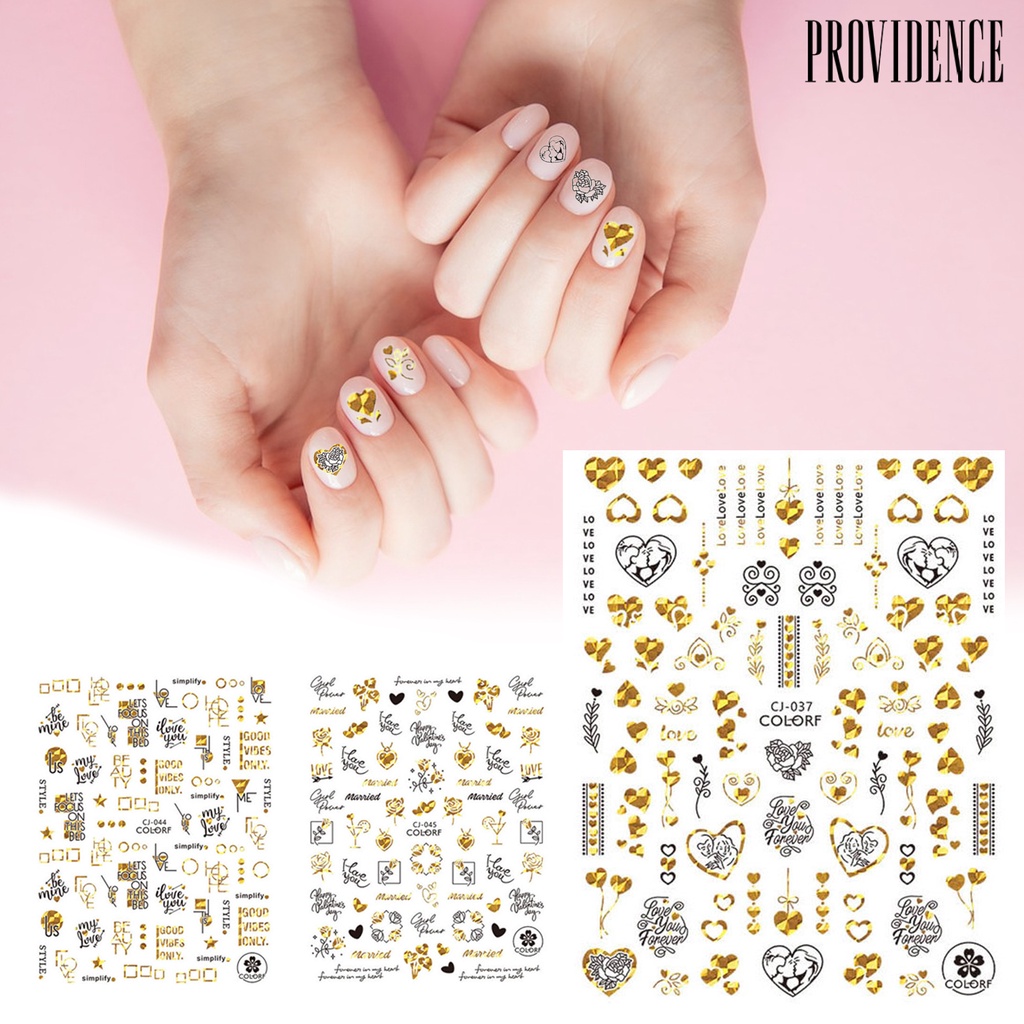 Providence Stiker Kuku Motif Hati / Bunga Mawar Anti Jatuh Untuk Dekorasi Nail Art / Pernikahan