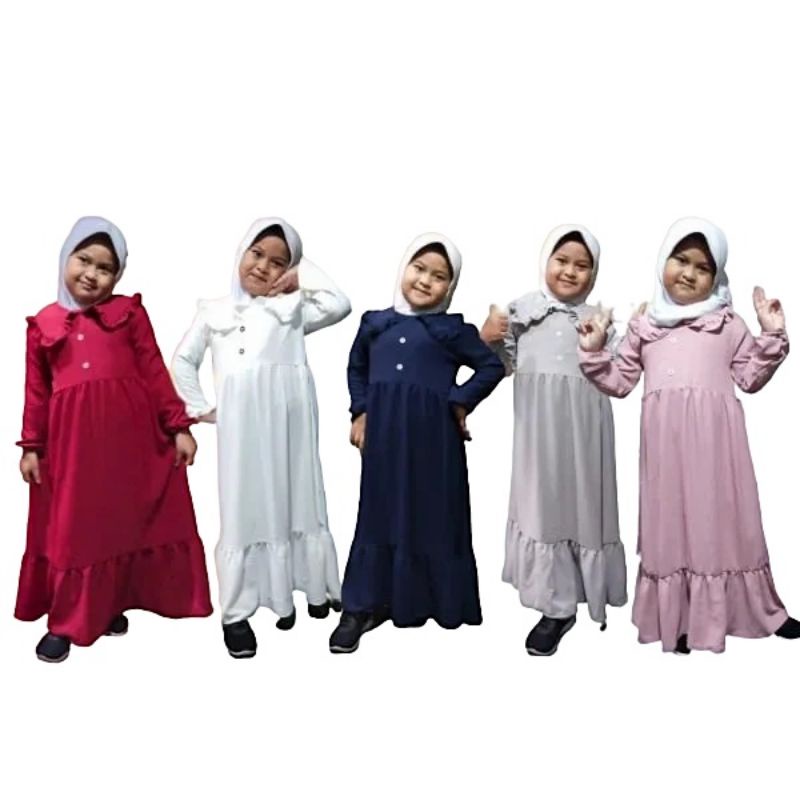 gamis rempel susun anak motif polos, bahan crinkle airflow terbaru
