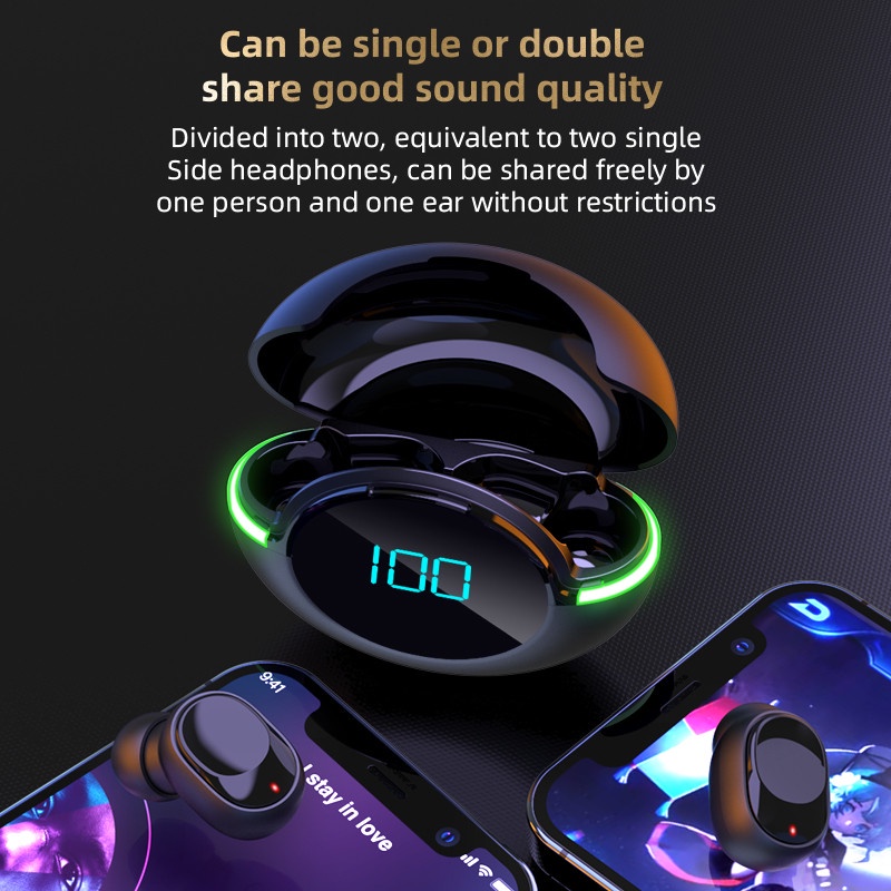 [COD]TWS Headset Bluetooth 5.1 Wireless Earphone dengan Mikrofon Olahraga Kontrol Sentuh Earbud Musik LED Tampilan baterai digital