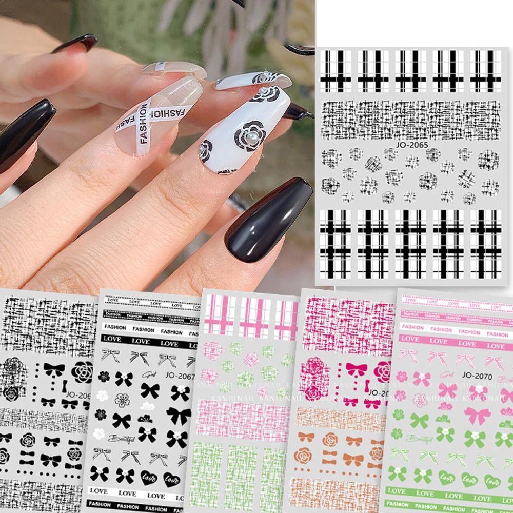 AUGUSTINA Agustina 3D Stiker Kuku Kotak-Kotak Vintage Wanita Ikatan Simpul Manicures Aksesori England Grain Rose Nail Art Dekorasi