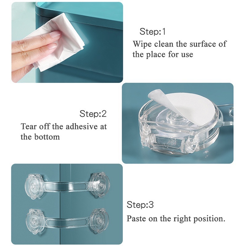 5pcs Kunci Pengaman Laci / Lemari / Pintu / Kulkas Transparan Anti Terbuka Untuk Keamanan Bayi / Anak