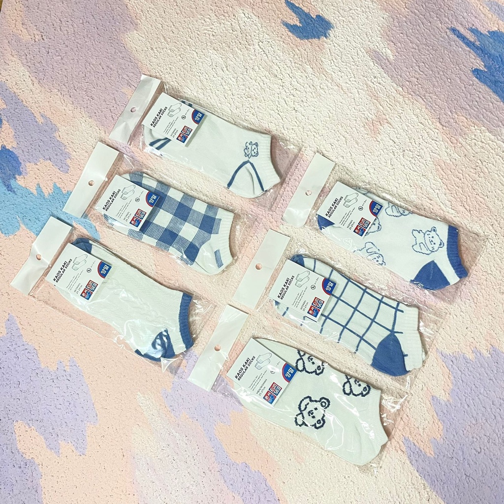 EUNSEO Kaos Kaki Ankle Cute Pendek Semata Kaki Motif Fashion Korea Biru Soft Premium