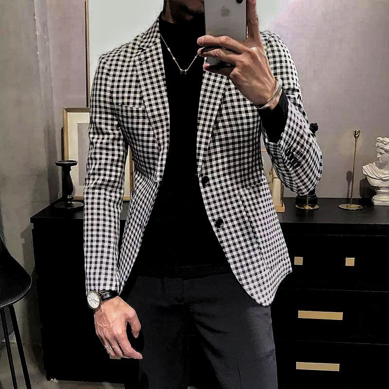 BLAZER KOTAK KOTAK FASHION JAS PRIA MODEL KEKINIAN NEW MEN STYLE MOTIF POLOS LENGAN PANJANG PRODUK P