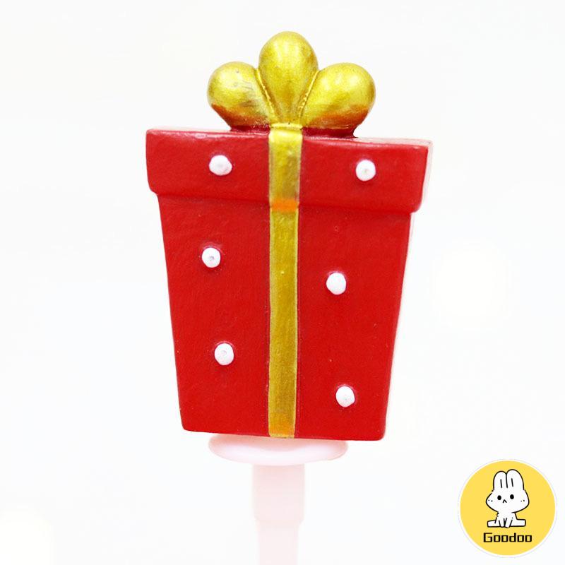 Topper Kue Desain Elk Gift Box Shape Merry Christmas Bahan Resin Untuk Dekorasi -Doo