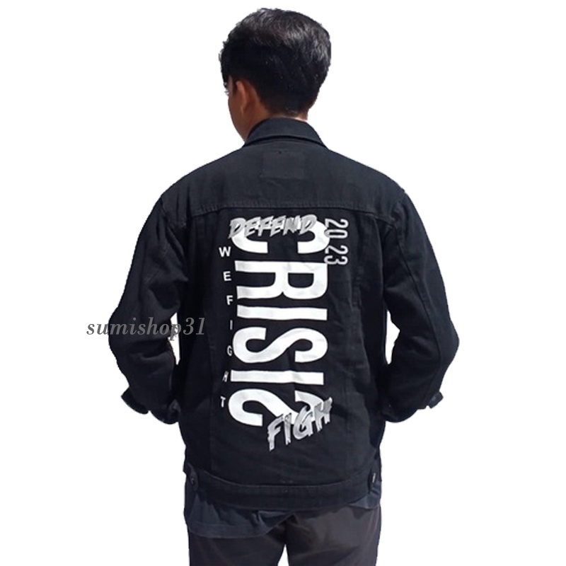 JAKET JEANS HITAM SABLON CRISIS 2023 / JAKET JEANS HITAM PRIA GAMBAR / JAKET JEANS HITAM PRIA