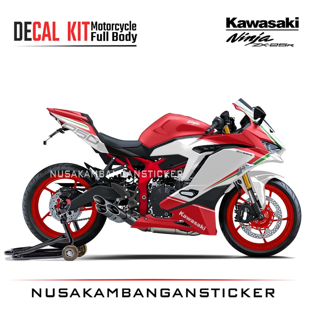 Stiker Decal Motor Kawasaki Ninja ZX 25R Full Body Livery Panigale Merah Putih Grafis Racing Team St