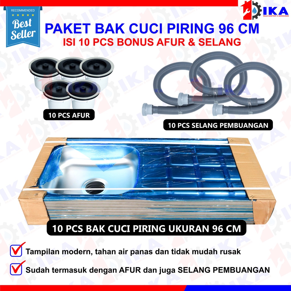 GROSIR 10 PCS - BAK / WASTAFEL CUCI PIRING STAINLESS STEEL 96 X 43 CM SAYAP BONUS AFUR / SINK DAPUR MURAH HARGA AGEN