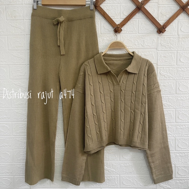 ONESET ROK DAN KULOT BLOUSE SWEATER KERAH CABLE