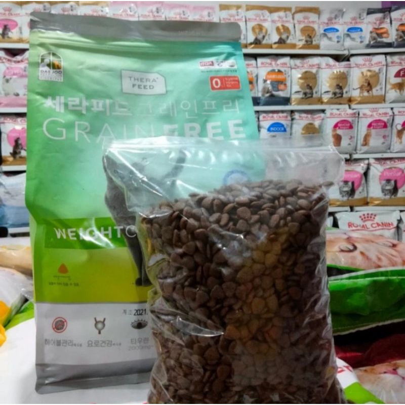 therafeed weight control 1kg repack grainfree makanan kucing adult