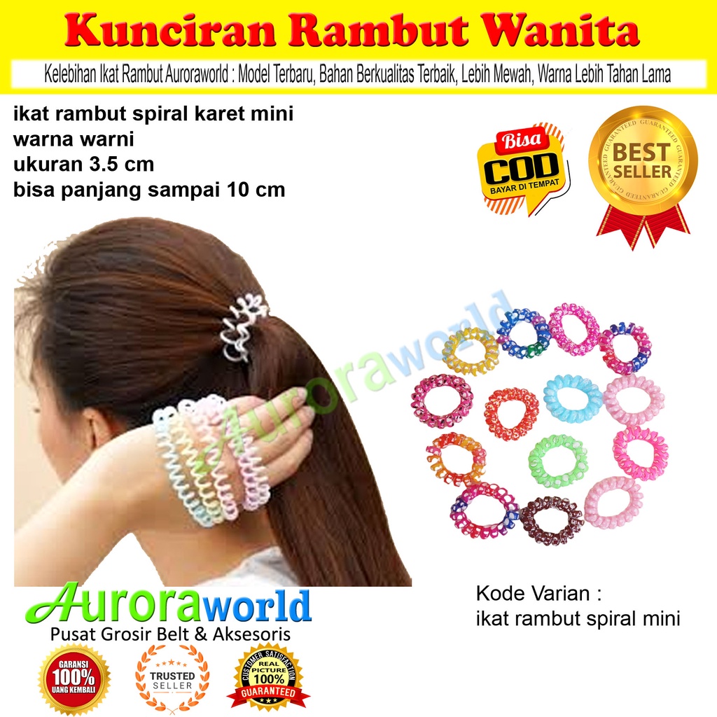 Auroraworld Ikat Rambut Spiral isi 5pcs Kuncir Rambut warna warni bisa COD