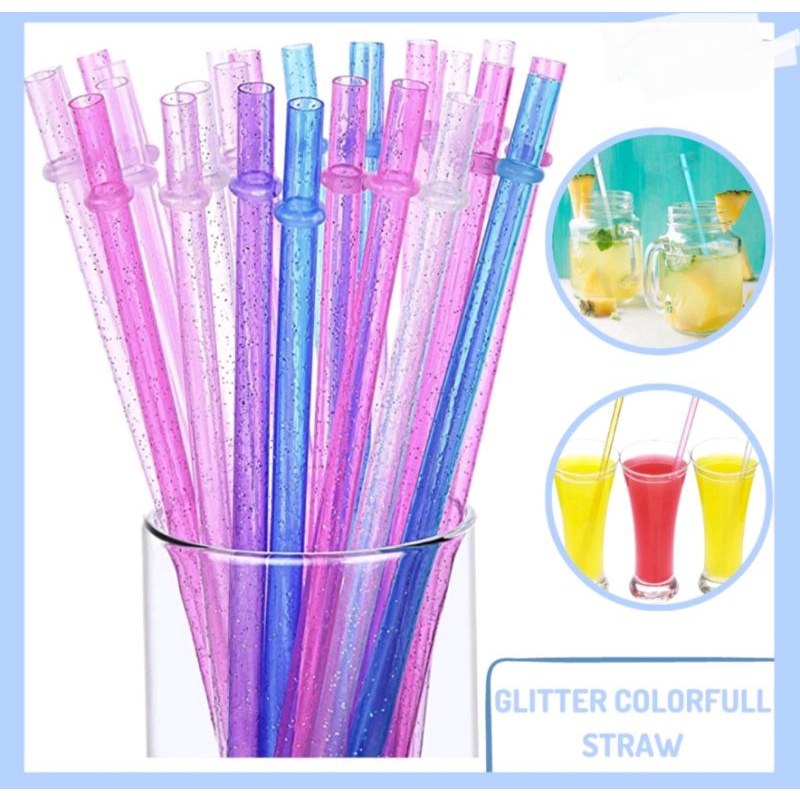 Sedotan tumbler starbucks reusable ecofriendly Plastic Straw Sedotan Plastik /  Glitter Reusable Straw Sedotan Plastik BPA Free ramah lingkungan 23cm fits untuk mason jar /