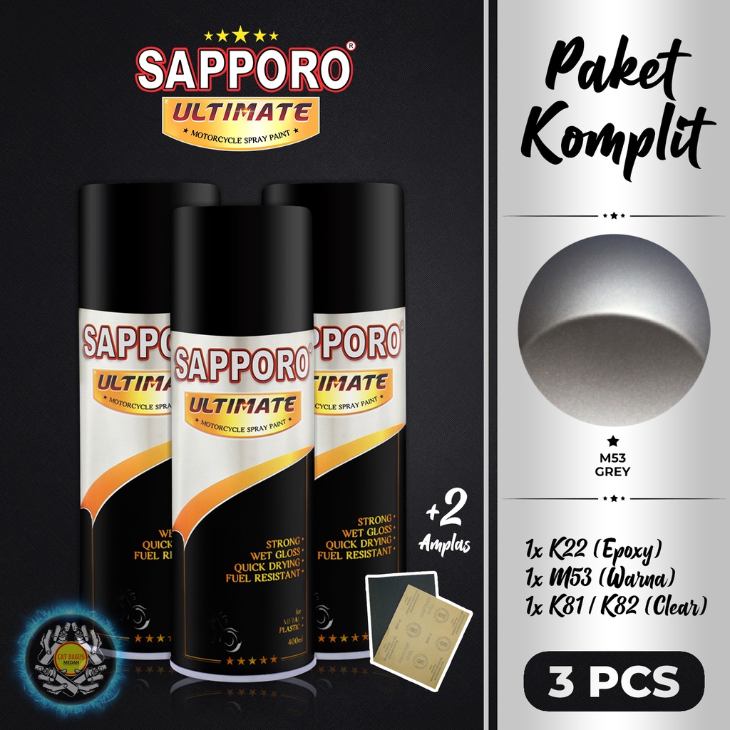 PAKET M53 GREY SAPPORO ULTIMATE CAT SEMPROT 400 ML CAT MOTOR AEROSOL PYLOX ABU ABU TUA SCOOPY DOFF D