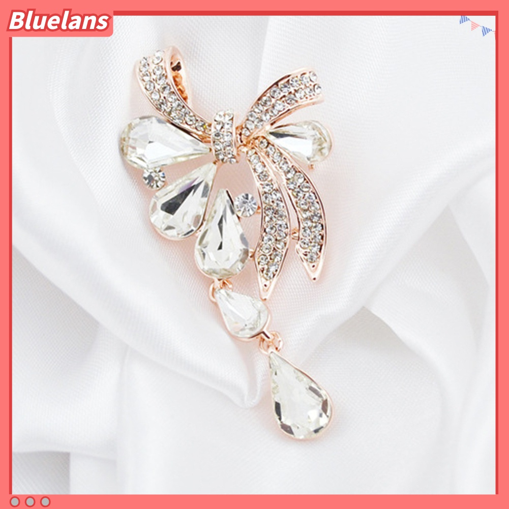 Bros Pin Bentuk Pita Bahan Alloy Aksen Berlian Imitasi Untuk Aksesoris Dress Scarf Wanita