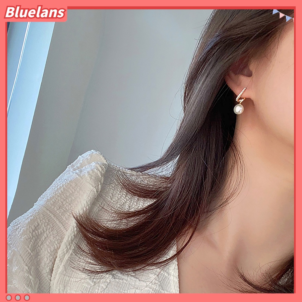 Bluelans 1 Pasang Anting Stud Hias Mutiara Berlian Imitasi Gaya Korea Untuk Hadiah