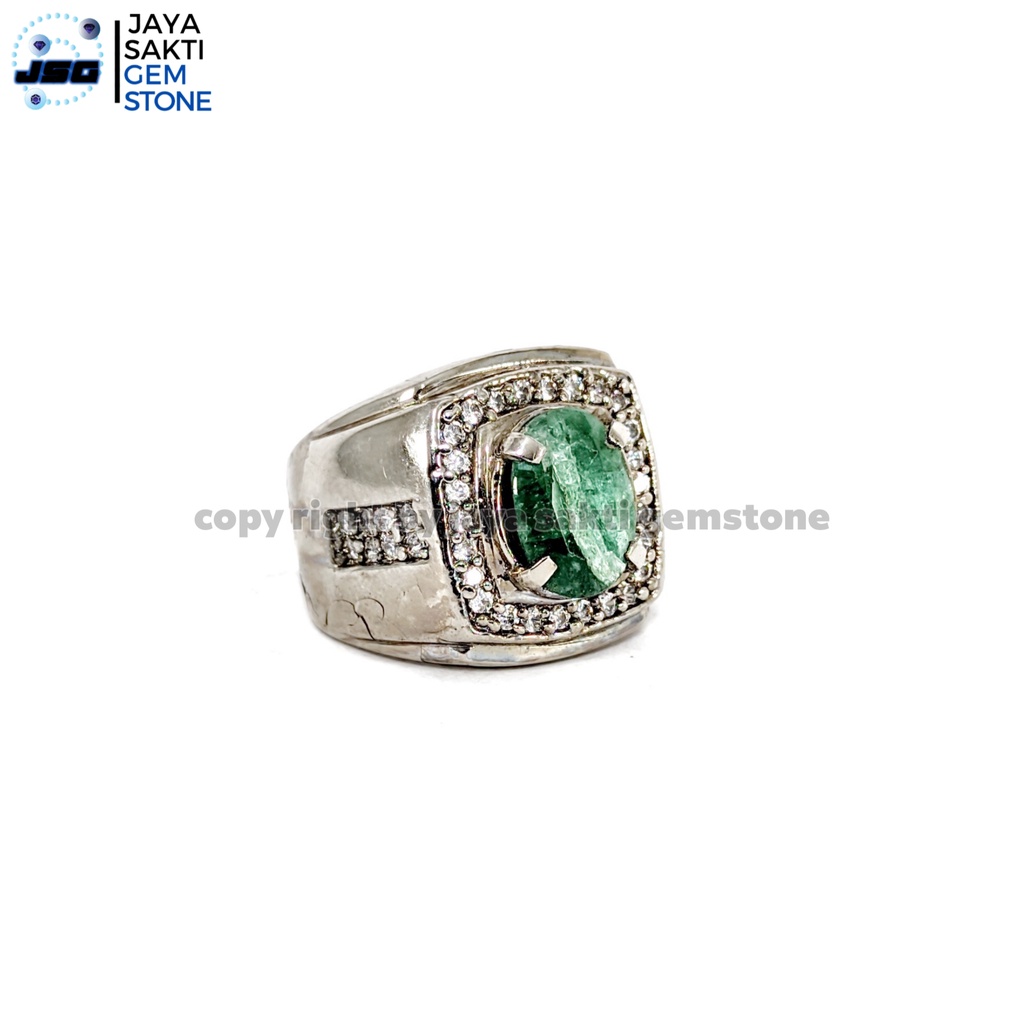 Natural Batu Permata Emerald Berly Zamrud Colombia Ring Alpaka EBZC13