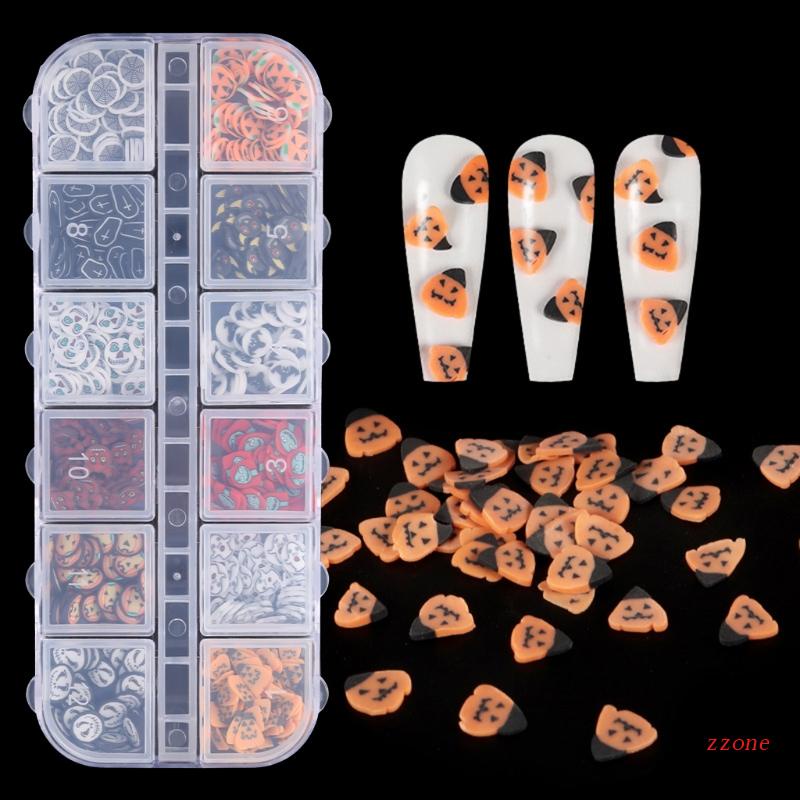Zzz Stiker Kuku 3D 12 Sekat Motif Halloween Untuk Dekorasi Nail Art / Manicure DIY