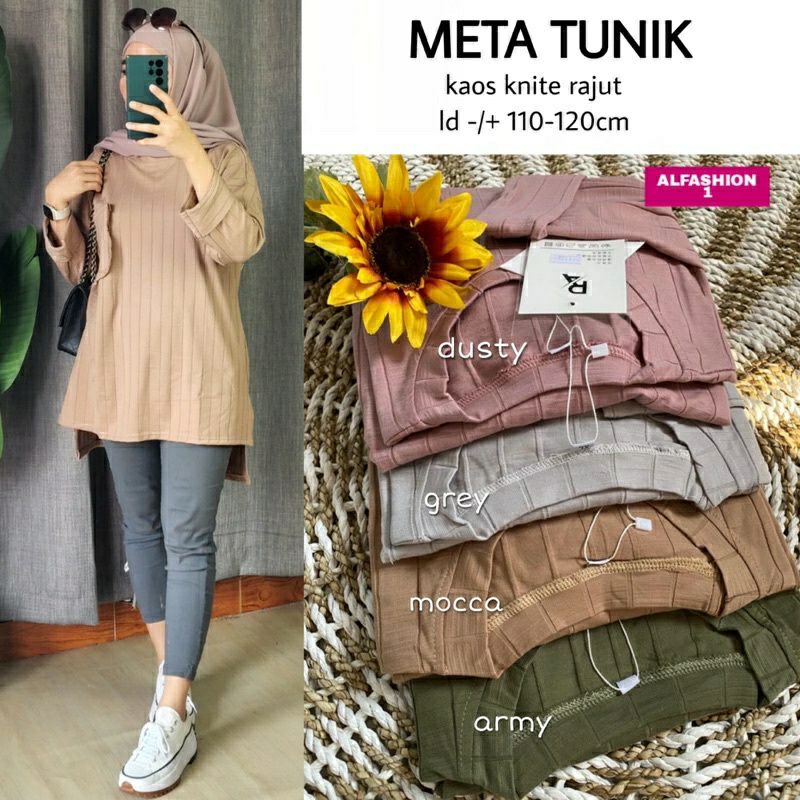 Meta Tunik, TUNIK WANITA MUSLIM CANTIK FIT XXL LD 110-122 BAHAN KAOS KNIT RAJUT TERMURAH OOTD