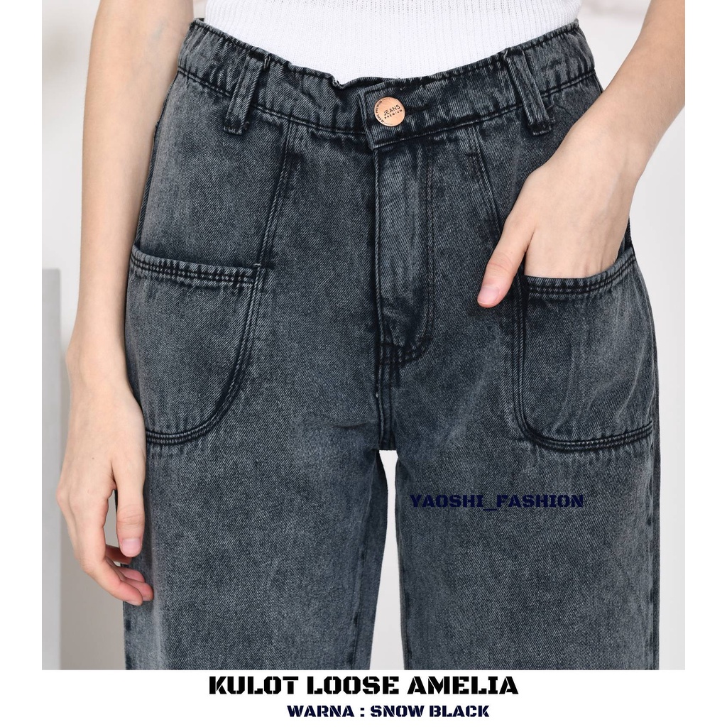 YAOSHI- Celana Panjang Pinggang Tinggi Wanita - BF Kulot  Loose Jeans Vintage Amelia Gaya Korea LONG PANTS