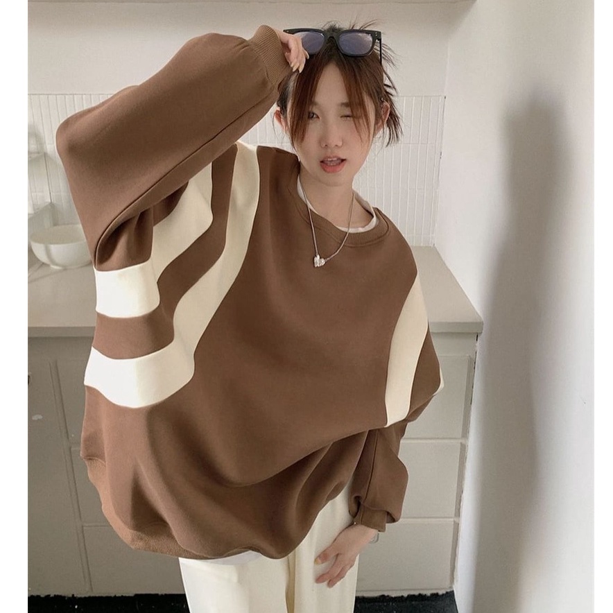 LINES SWEATER OVERSIZE CREWNECK WANITA KOREAN STYLE - TERBARU