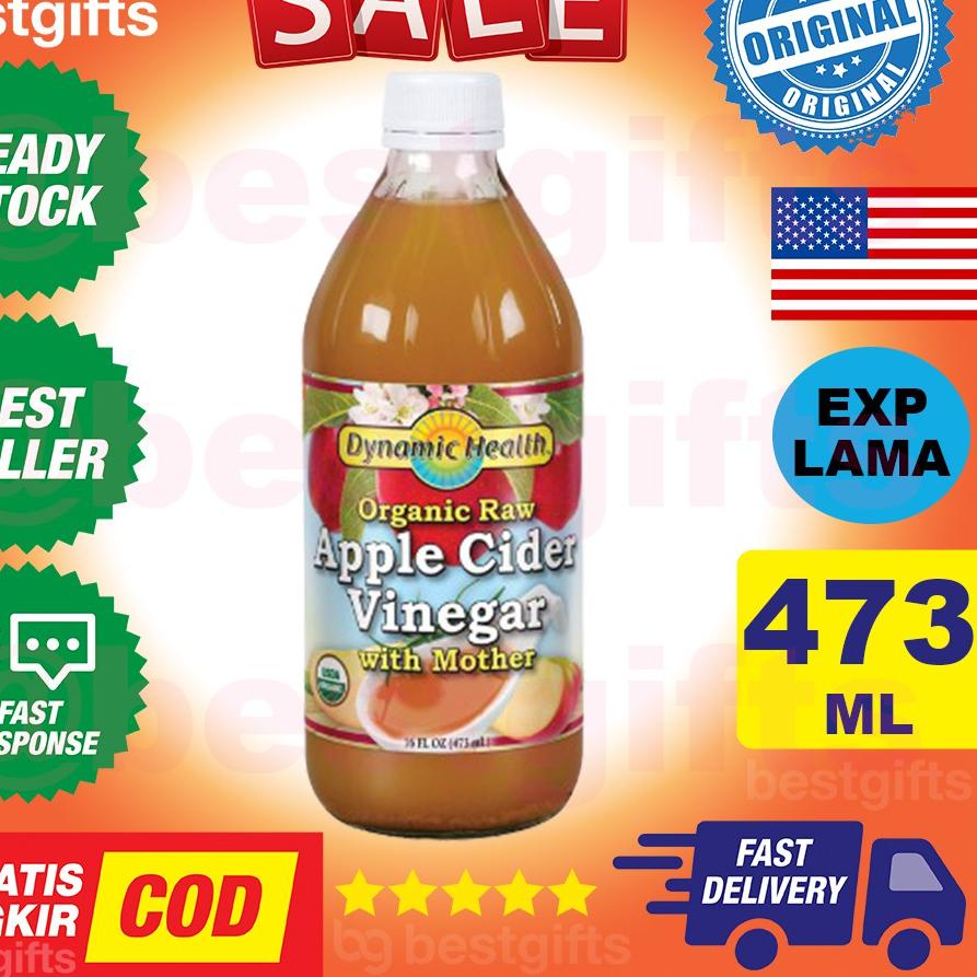 

✨BIG SALE✨ DYNAMIC HEALTH ORGANIC RAW UNFILTERED APPLE CIDER VINEGAR WITH MOTHER ORGANIK CUKA APEL ENZIM 473 ML murah