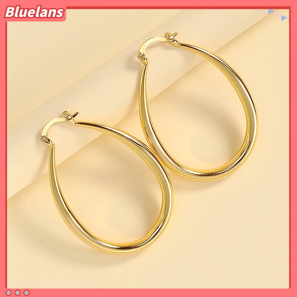 Bluelans Women Simple Fashion Oval Type Hoop Alloy Earrings Ear Loop Piercing Jewelry