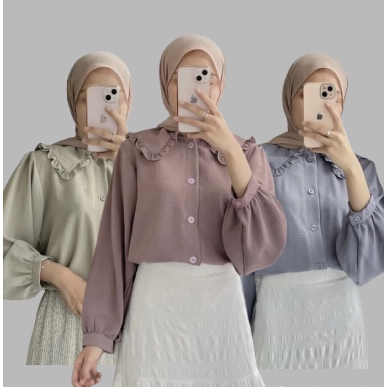 CHARLOTE BLOUSE CRINCLE KEMEJA WANITA VINTAGE AIRFLOW PREMIUM