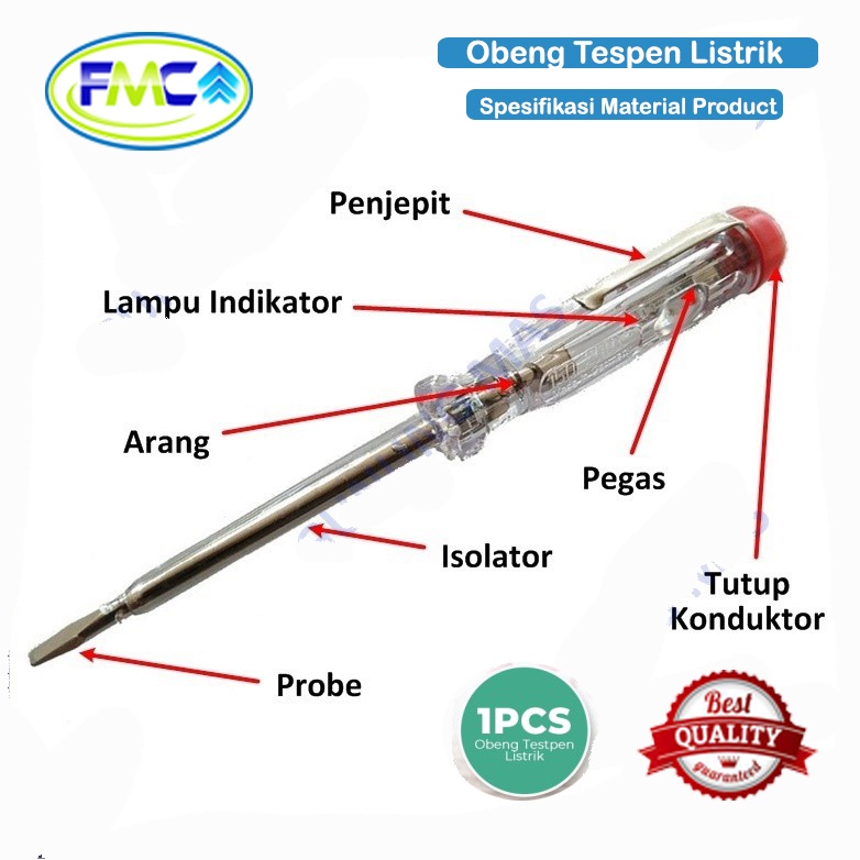 Obeng Tespen Listrik Bolak Balik Obeng Testpen AC Test Pen Tegangan Listrik AC Arus Indikator LED Merah Bagus Praktis Murah