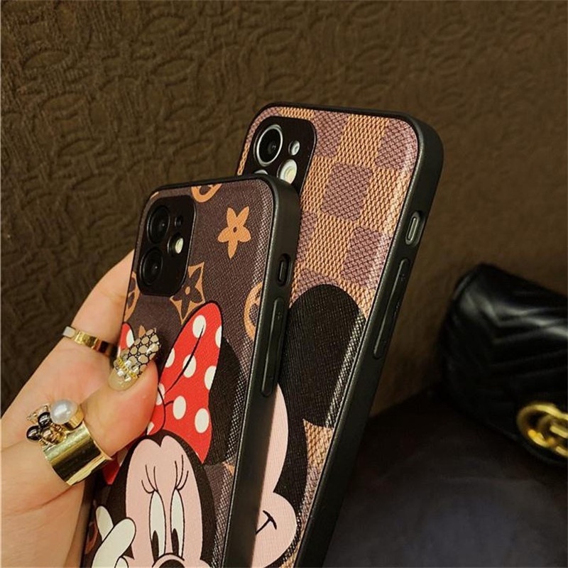 Disney Case Motif Mickey Minnie Mouse Bahan Kulit Untuk iPhone 14 13 12 11 Pro X XS Max XR 7 8 Plus