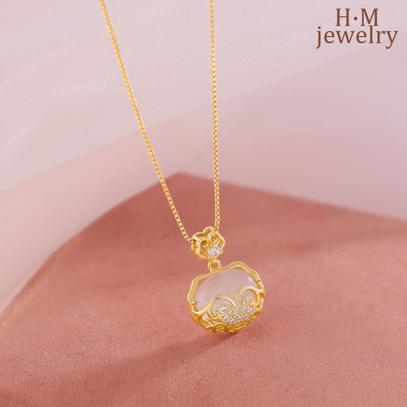 National Kalung Rantai Dengan Liontin Batu Chalcedony Putih Gaya Nasional Untuk Wanita 2022