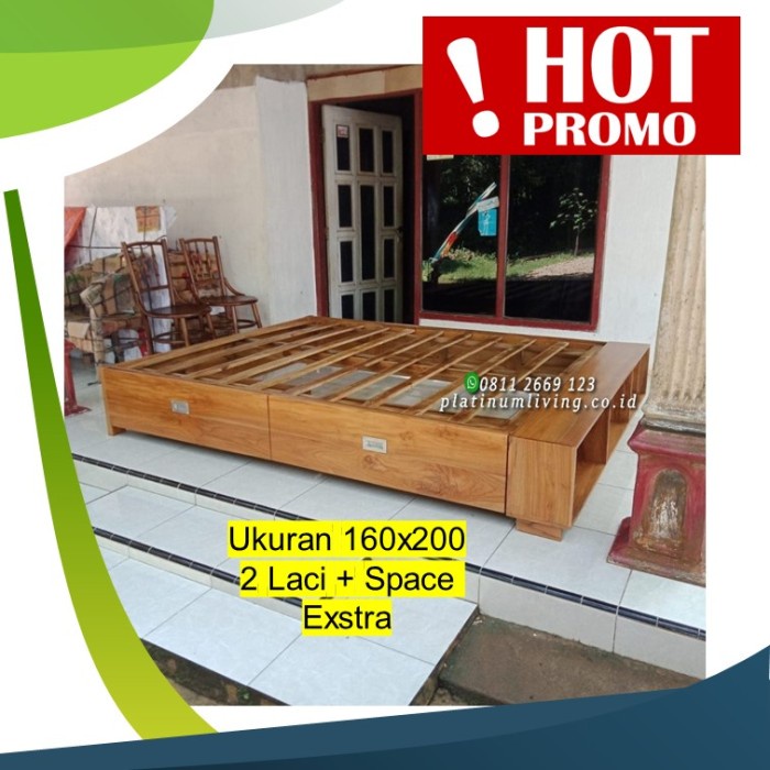 Tempat Tidur Jati Laci 2 Minimalis 120x200, Dipan Jati Minimalis