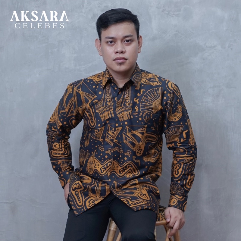 AKSARA CELEBES - BAJU KEMEJA BATIK LONTARA MOTIF SOUTH SULAWESI KHAS SULAWESI SELATAN - BAJU KEMEJA 