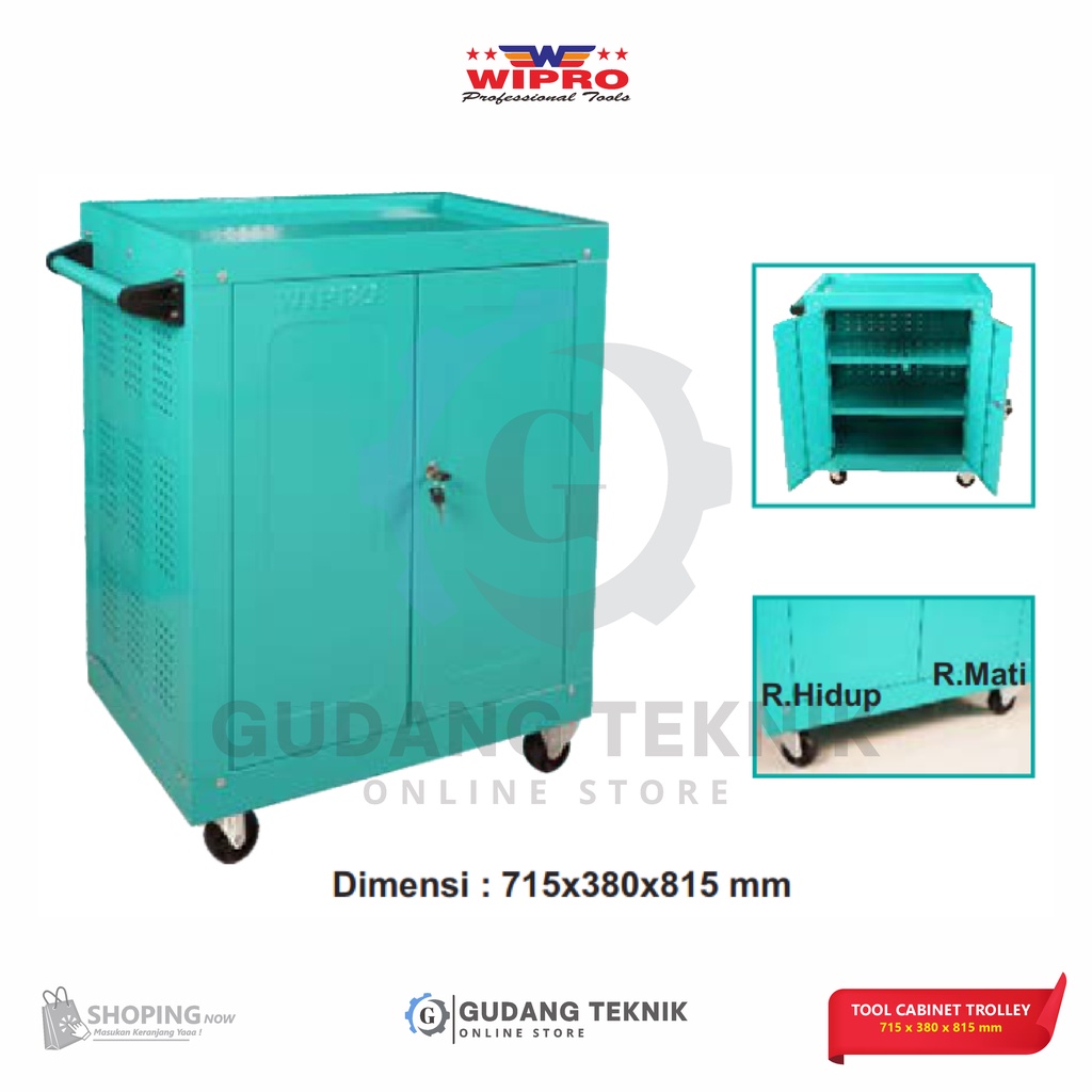 Lemari Tool Cabinet Trolley 3 Rak + Roda WIPRO TCT-01 / Tool Kabinet Troli Box Set WIPRO TCT01 - Lemari Rak Roda Tool Set WIPRO TCT 01