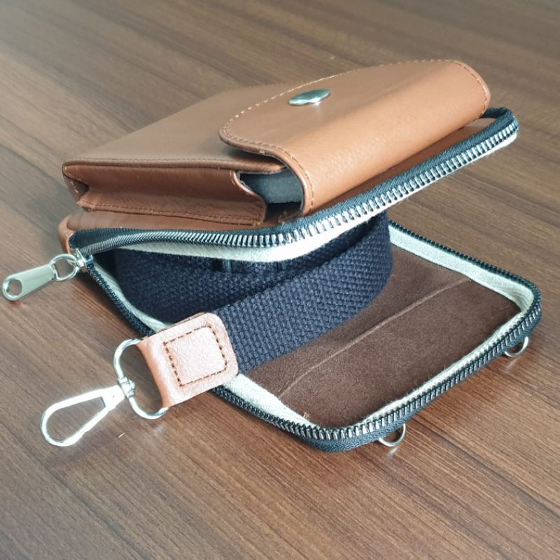 Tas selempang mini unisex kulit asli cokelat 06