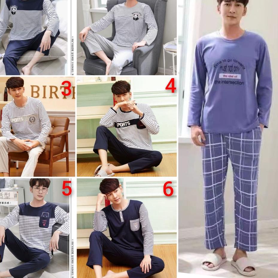 Best--SETELAN SETCEL ONE SET PIYAMA BAJU TIDUR PRIA DEWASA PP KAOS TIDUR IMPORT PREMIUM LENGAN CELAN
