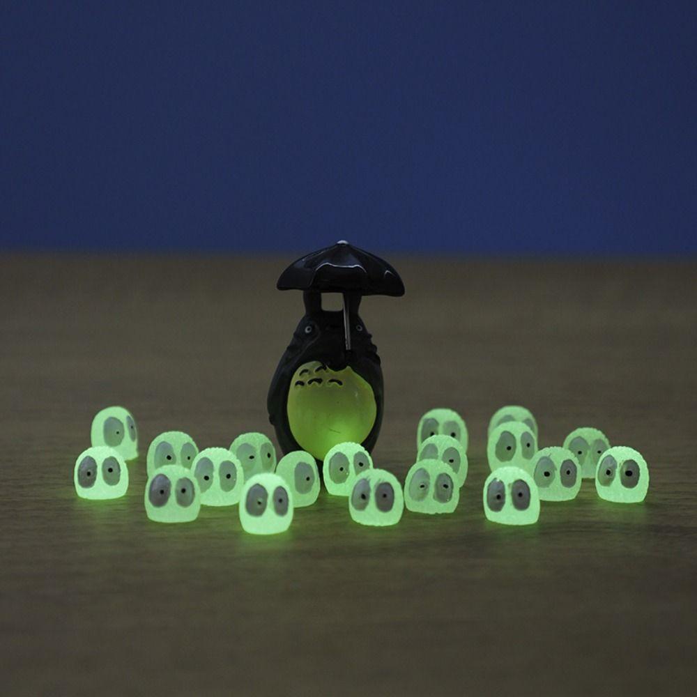 Lanfy Totoro Luminous Toska Micro Glowing Ornamen Pot Berkebun Dekorasi Halaman Halloween Sprites Debu