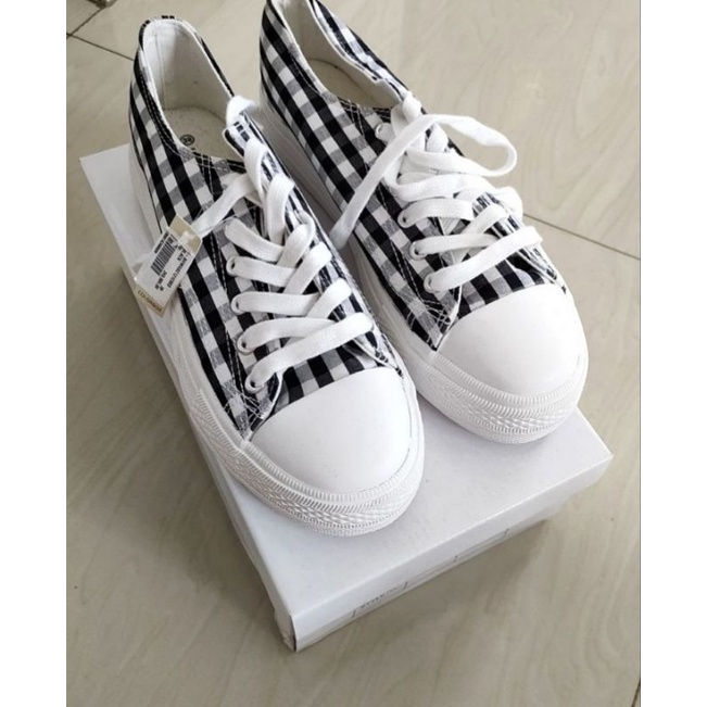 New baru lepas tag jual rugi sepatu wanita colorbox motif kotak tartan