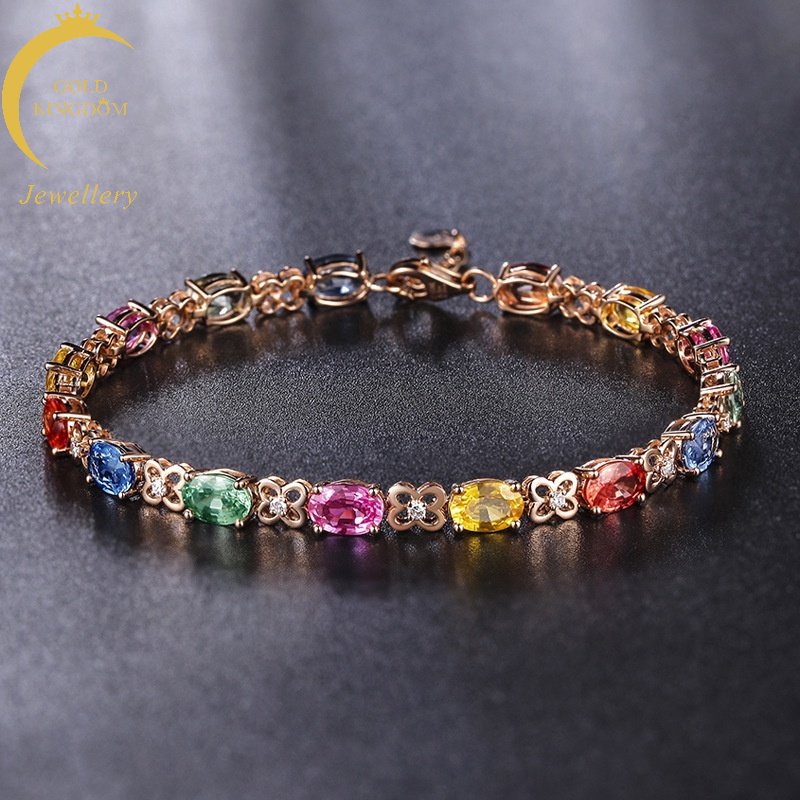 Goldkingdom Perhiasan Fashion 24K Bangkok Aksesoris Ready Stock Harta Karun Warna-Warni Seri Mewah Dan Mulia Kreatif Gilt Bertatahkan Gelang Permata Warna-Warni